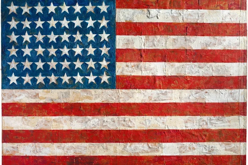 Jasper Johns, Flag, 1954. The first one.
The Museum of Modern Art, New York, NY; Gift of Philip Johnson in honor of Alfred H. Barr, Jr. Â© Jasper Johns / Licensed by VAGA at Artists Rights Society (ARS), New York, NY.