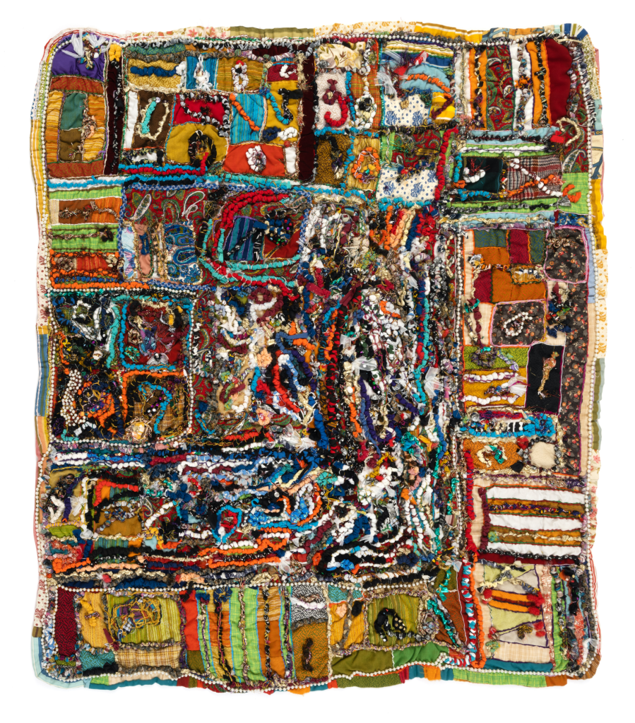 Elizabeth Talford Scott, “Birthday” (1997), fabric, thread, mixed media, 62 x 55 1/2 inches