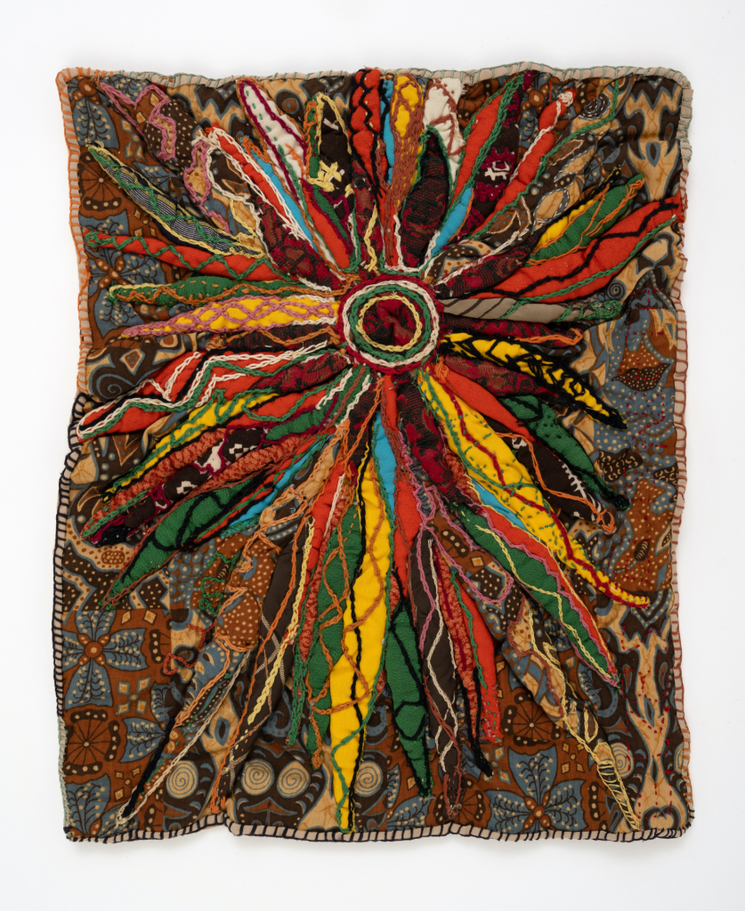 Elizabeth Talford Scott, “Infected Eye” (1979–80), fabric, thread, 21 x 17.25 inches (all images courtesy Goya Contemporary)