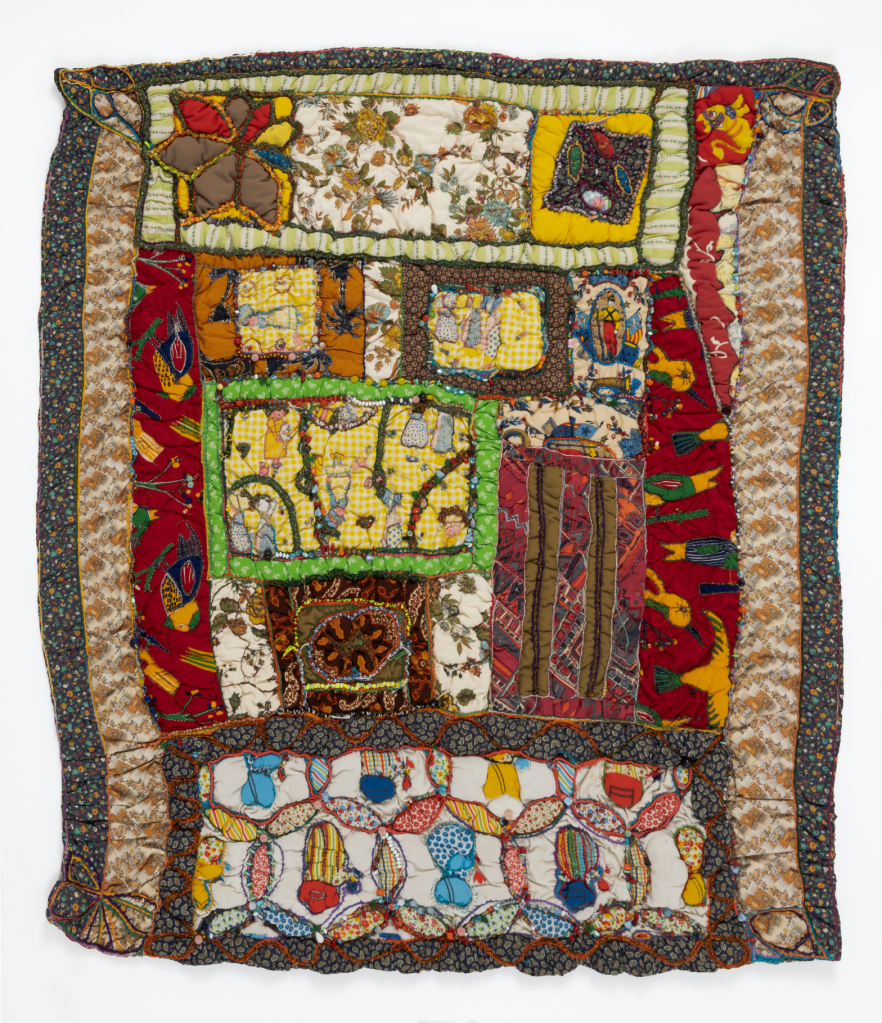 Elizabeth Talford Scott, “Upside Downwards” (1992), fabric, thread, mixed media, 59 x 52 1/2 inches